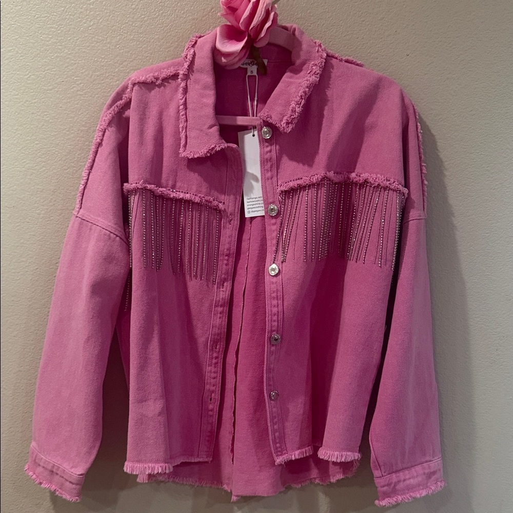 Pink Fringed Denim Jacket